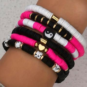 Set van 6 armbanden pink roze witte en zwart nieuw! beschikbaar voor biedingen