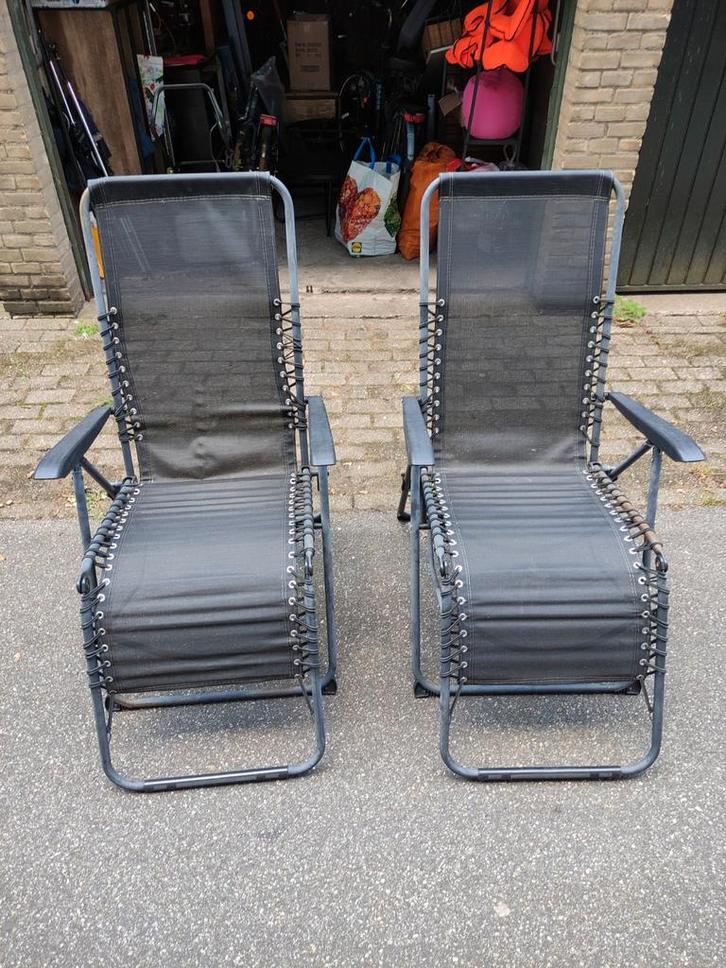 2 Relaxstoelen / Ligstoelen Tuinstoelen, Tuin en Terras, Tuinstoelen, Gebruikt, Metaal, Inklapbaar, Verstelbaar, Ophalen