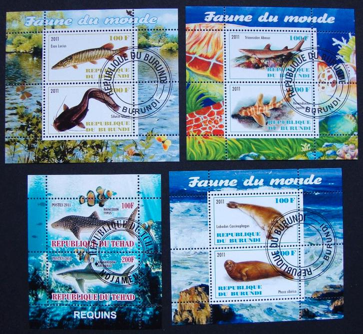 - 650 - 4 Blokjes met Zeedieren., Postzegels en Munten, Postzegels | Thematische zegels, Gestempeld, Dier of Natuur, Verzenden