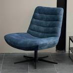 Draaifauteuil Stripe Blauw Velours Stof, Huis en Inrichting, Fauteuils, Ophalen, Nieuw, 75 tot 100 cm, 50 tot 75 cm