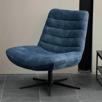 Draaifauteuil Stripe Blauw Velours Stof beschikbaar voor biedingen