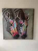 Kleurrijke (zebra) paarden (staal schilderij), Antiek en Kunst, Kunst | Schilderijen | Abstract, Ophalen of Verzenden