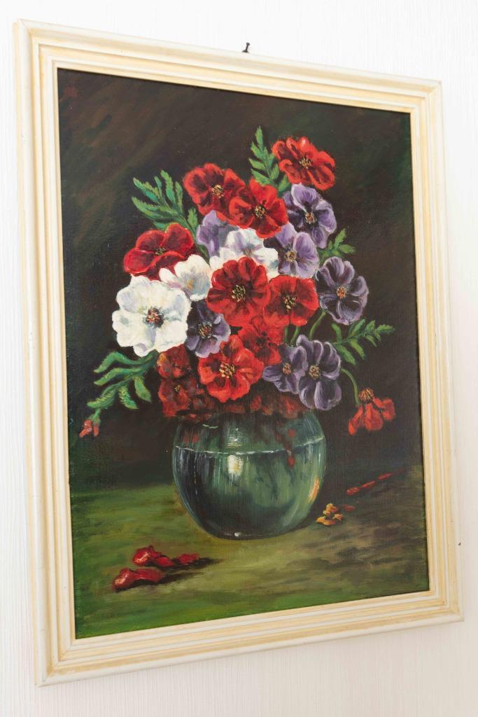 (nr.321) Schilderij met bloemen in vaas, ingelijst, Antiek en Kunst, Kunst | Schilderijen | Klassiek, Ophalen