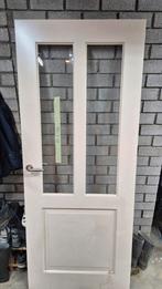 Vol hdf binnendeur met facet geslepen glas., Doe-het-zelf en Verbouw, Deuren en Horren, Ophalen, Gebruikt, Binnendeur, Glas