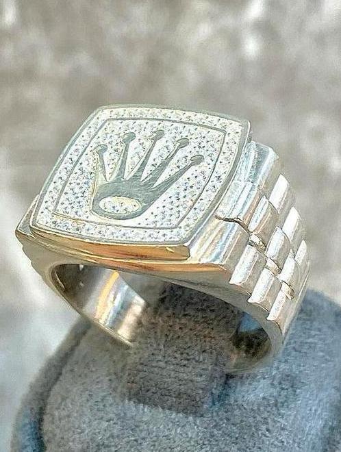 925 Zilveren Rolex Ring, Sieraden, Tassen en Uiterlijk, Ringen, Nieuw, Heer, 20 of groter, Zilver, Zilver, Met edelsteen, Ophalen of Verzenden