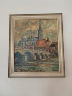 Schilderij: Stadsgezicht (Regensburg) met Brug in Lijst, Ophalen of Verzenden