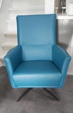 Écht Leren FAUTEUIL, Turquoise, Draaivoet en Hoge Rugleuning, Ophalen, Zo goed als nieuw, Metaal, 50 tot 75 cm
