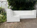 Steigerhouten L-bank 300x180 cm wit hoes v herfst/winter, Ophalen, Gebruikt, Hout