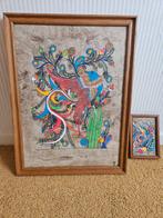 Mexicaans schilderij grote en kleine blauw rood, Antiek en Kunst, Ophalen