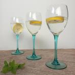 Vintage wijnglazen met turquoise voet 6 stuks, Ophalen of Verzenden, Zo goed als nieuw, Overige typen