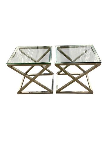 Design bijzettafels stijl Criss Cross 2 stuks chroom en glas beschikbaar voor biedingen