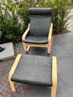 Ikea relaxstoel Poäng met voetenbankje, zwart leer,als nieuw, Ophalen, Minder dan 75 cm, Nieuw, Leer
