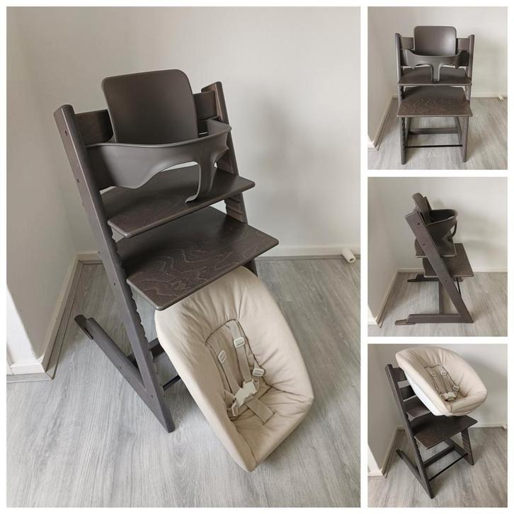 Stokke Tripp Trapp hazy grey met babyset en newbornset, Kinderen en Baby's, Kinderstoelen, Zo goed als nieuw, Meegroeistoel, Aanschuifbaar