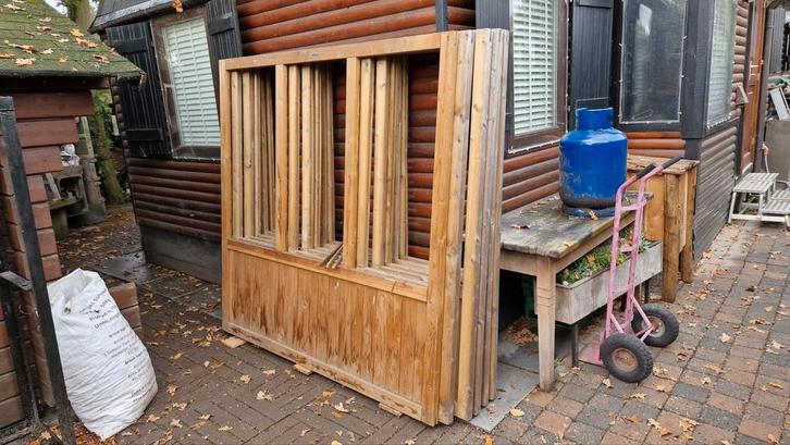 Houten terrasafscheiding, windscherm Hillhout, Tuin en Terras, Tuinschermen, Nieuw, Hout, 150 tot 200 cm, Ophalen