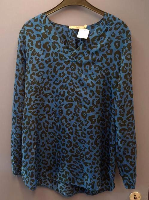Aaiko blouse / top kobalt blauw / zwart luipaard mt L 39353, Kleding | Dames, Blouses en Tunieken, Zo goed als nieuw, Maat 42/44 (L)