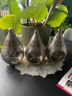 3x oosterse theelichthouders, Huis en Inrichting, Ophalen of Verzenden, Zo goed als nieuw, Metaal, Grijs