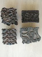 3 antiek houten behang textiel stempel uitgesneden bloemen, Ophalen of Verzenden