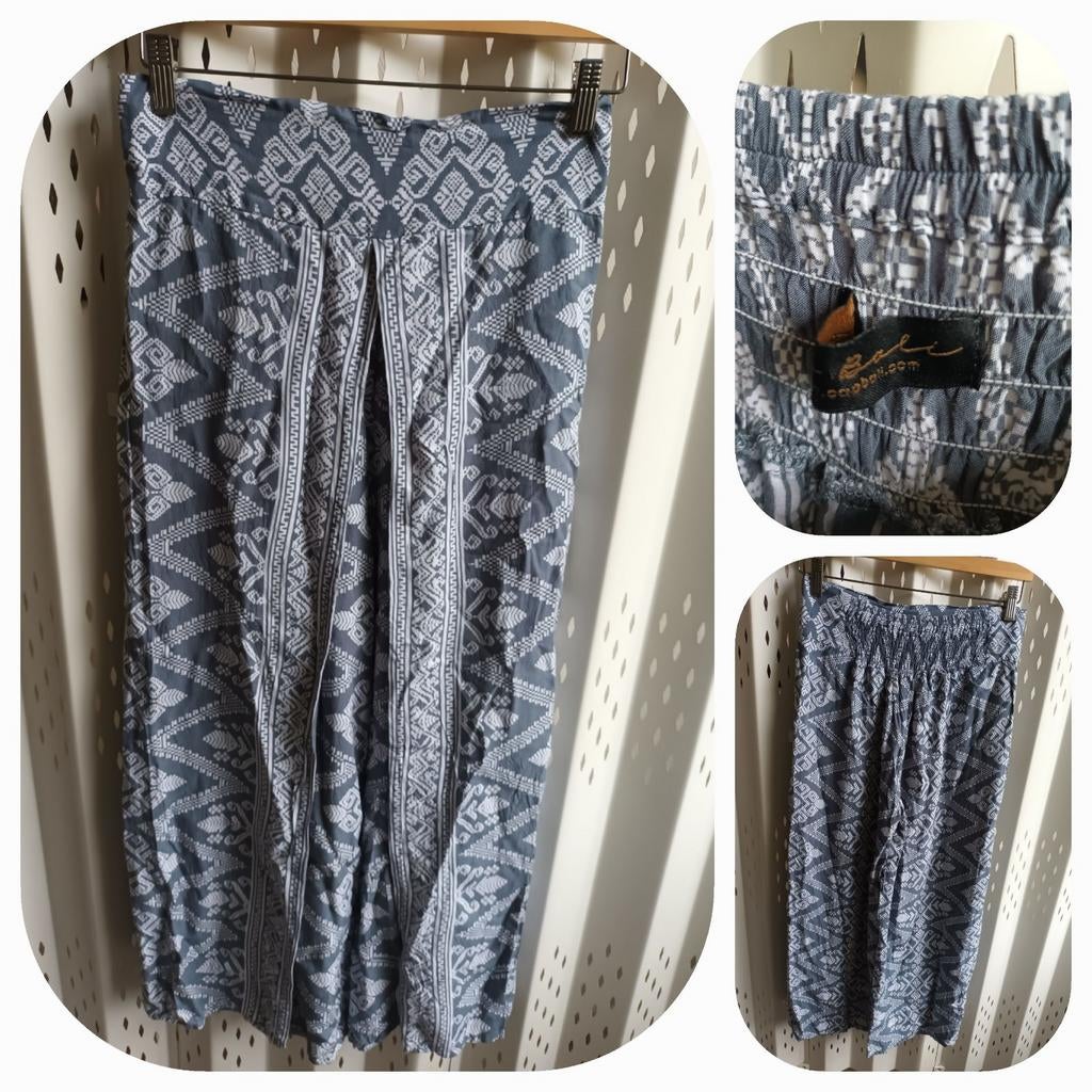 CAP BALI grijze flared damesbroek witte print S/36, Cap Bali, Ophalen of Verzenden, Maat 36 (S), Gedragen