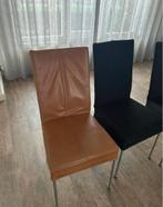GRATIS 6 eetkamerstoelen, Gebruikt, Zwart, Leer, Ophalen of Verzenden