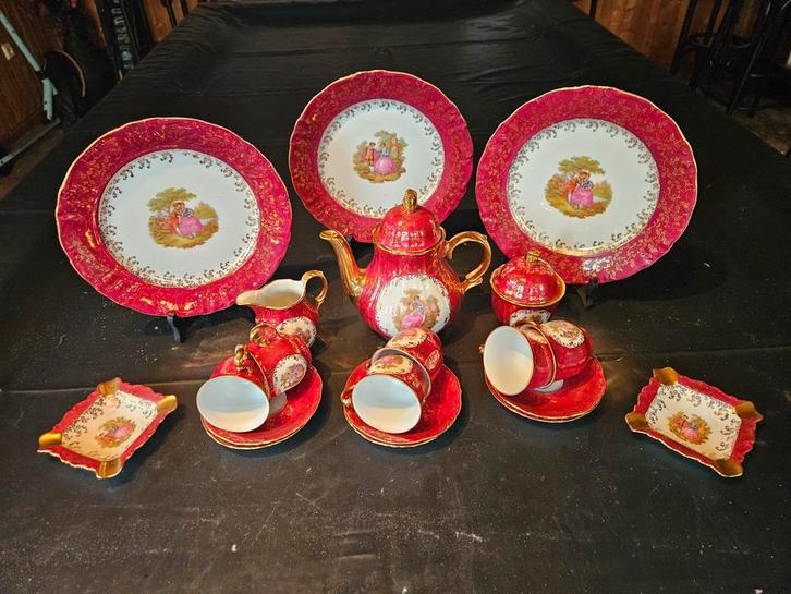 Vintage 14 delig Beiers Porseleinen Theeservies 24K Goud, Antiek en Kunst, Antiek | Servies compleet, Ophalen of Verzenden