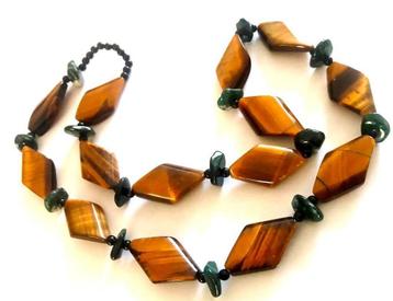 Prachtige ketting collier met echte Tijgeroog en Mosagaat beschikbaar voor biedingen