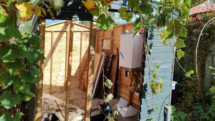 Houten planken blokhut / messing groef 19m2 (250 eu), Doe-het-zelf en Verbouw, Hout en Planken, Gebruikt, Plank, Overige houtsoorten
