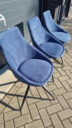 3x Moderne Eetkamerstoelen – Blauw – Stof – 360 Draaibaar, Metaal, Mevsim Store, Drie, Blauw