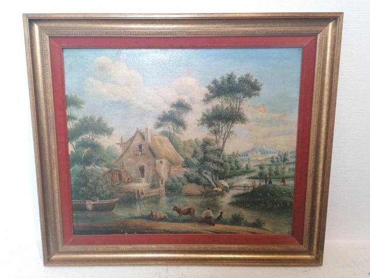 LANDSCHAP –Olieverf op paneel, gesigneerd, Antiek en Kunst, Kunst | Schilderijen | Klassiek, Ophalen