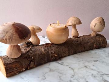 Houten paddenstoelen waxinelichthouder herfst herfsttafel  beschikbaar voor biedingen