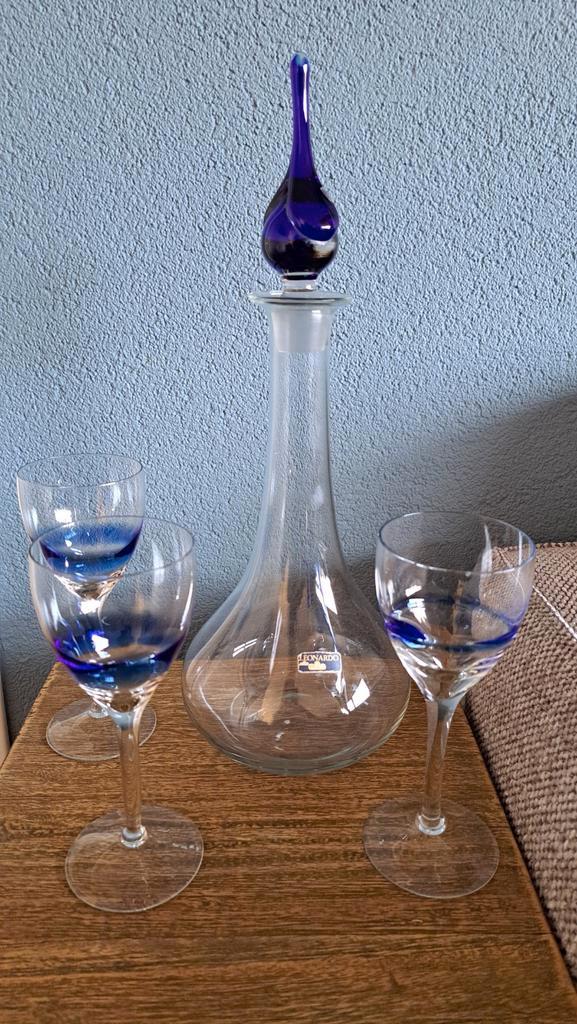Leonardo karaf set met blauwe accenten, Antiek en Kunst, Antiek | Glas en Kristal, Ophalen
