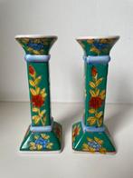 Vintage keramieken kandelaar bloemmotief, Ophalen of Verzenden, Keramiek of Aardewerk