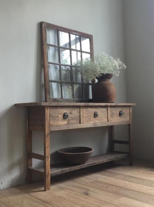 Landelijke SIDETABLE  met laden * muurtafel * sober,oud, Huis en Inrichting, Tafels | Bijzettafels, Nieuw, Rechthoekig, 60 cm of meer