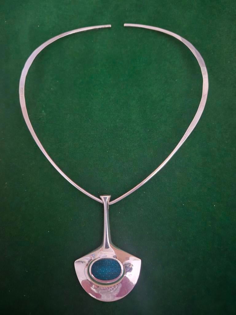 Zilveren David-Andersen Halsketting met Hanger, Gebruikt, Ophalen of Verzenden, Met edelsteen, Zilver