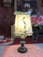 Tafellamp retro hout groen antiek / klassiek lampenkap bloem