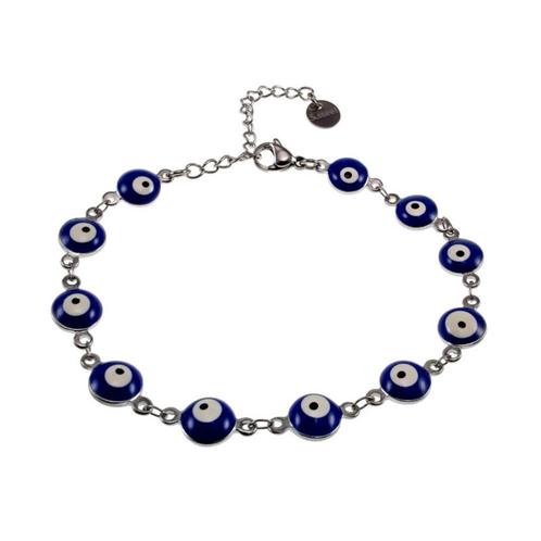 Dames Roestvrij Stalen Donkerblauw Turkse Ogen Armband 8mm, Sieraden, Tassen en Uiterlijk, Armbanden, Nieuw, Staal, Zilver, Verzenden