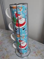 4 Kerstmokken met Sneeuwpop en Rendier decor in houder, Ophalen of Verzenden, Zo goed als nieuw