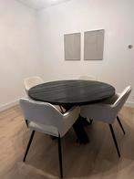 Zwarte eikenhouten ronde eethoek – 130 cm  + witte stoelen, Huis en Inrichting, Tafels | Eettafels, 100 tot 150 cm, Ophalen of Verzenden