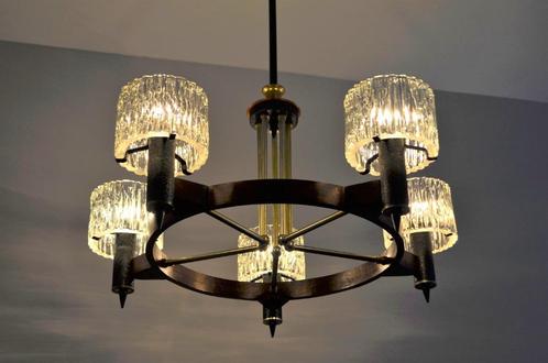 Vintage designlamp - IJsglas - Fagerlund for Orrefors - 1950, Huis en Inrichting, Lampen | Hanglampen, Gebruikt, 75 cm of meer