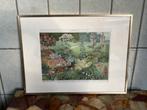 Vintage botanische print floral gouden lijst sierplanten, Ophalen of Verzenden