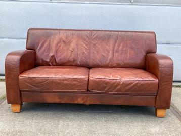 Leren bank roodbruin 180 cm. beschikbaar voor biedingen