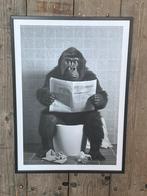 Poster in zwarte lijst aap op toilet, Nieuw, Kunststof, Minder dan 50 cm, Ophalen of Verzenden