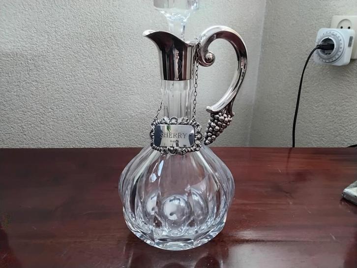 Zeer mooie wijnkaraf met sterling zilveren montuur, Antiek en Kunst, Antiek | Goud en Zilver, Ophalen of Verzenden