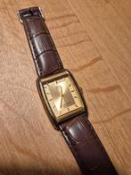 Q&Q Dameshorloge, rechthoekige kast, goudkleurig,bruine band, Overige merken, Polshorloge, Ophalen of Verzenden, Leer
