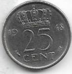 25  cent  1948  Nederland. km. 178, Postzegels en Munten, Munten | Nederland, Verzenden, Koningin Wilhelmina, 25 cent, Losse munt
