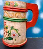 Volksschilderkunst.  Houten mok.  18 cm. Ca 1920/1940., Ophalen, Zo goed als nieuw