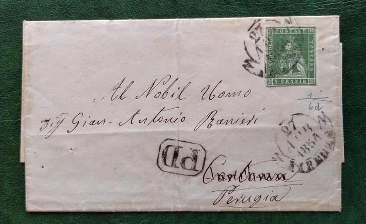 ITALIË - TOSCANA 1854 brief Perugia met 4 Crazie Sa6d, Postzegels en Munten, Brieven en Enveloppen | Buitenland, Brief, Ophalen of Verzenden