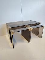 Bijzettafels jaren 70, Huis en Inrichting, Tafels | Bijzettafels, Minder dan 55 cm, Gebruikt, Glas, X