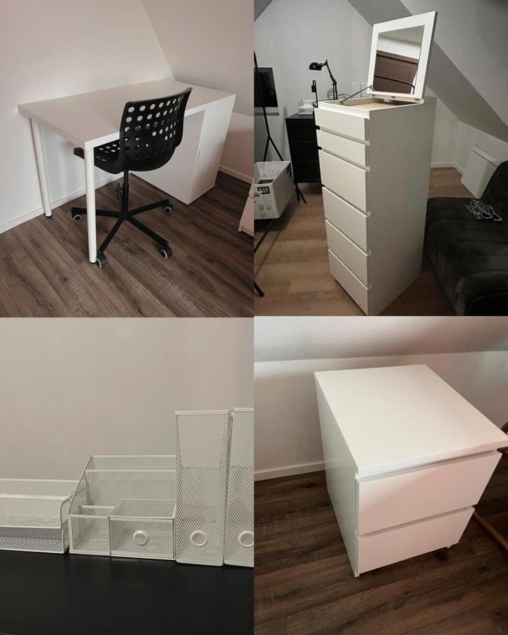 Ikea Malm bureau te koop als set, zie omschrijving, Huis en Inrichting, Bureaus, Zo goed als nieuw, Ophalen