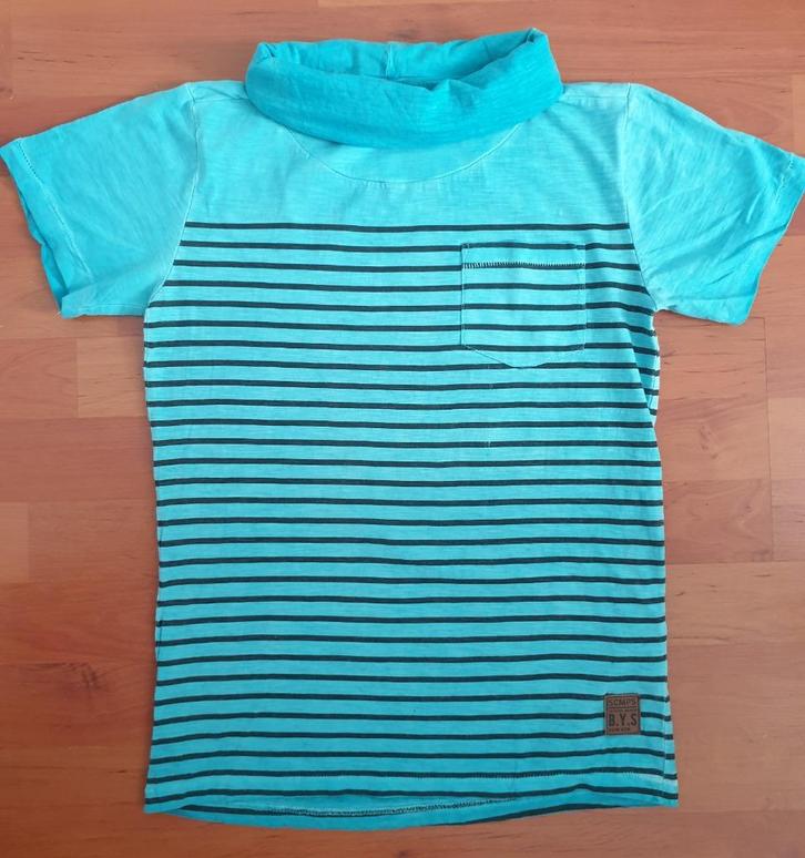 Blauw met zwarte strepen jongens t-shirt. Maat 152-158, Kinderen en Baby's, Kinderkleding | Maat 152, Zo goed als nieuw, Jongen
