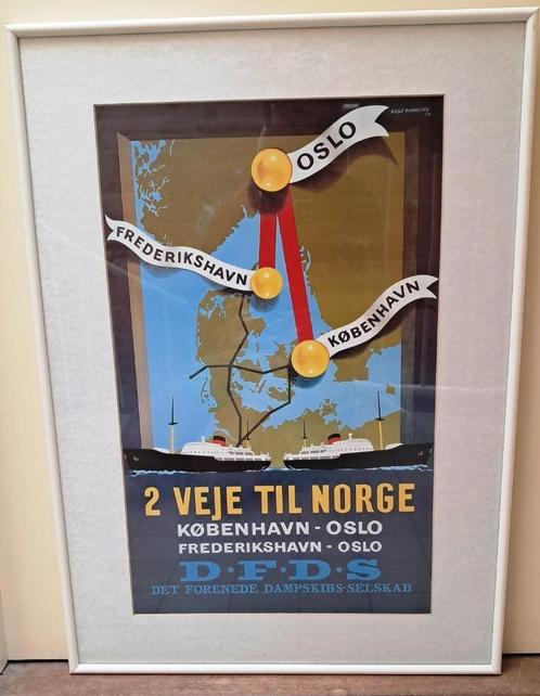 poster uit 1952 Rasmussen DFDS veerdienst Denemarken-Noorweg, Verzamelen, Posters, Gebruikt, Overige onderwerpen, A1 t/m A3, Rechthoekig Staand